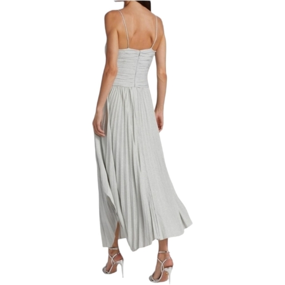 Halston Jody Pleated Midi Dress in Silver, Size 6, NWT - Picture 5 of 16